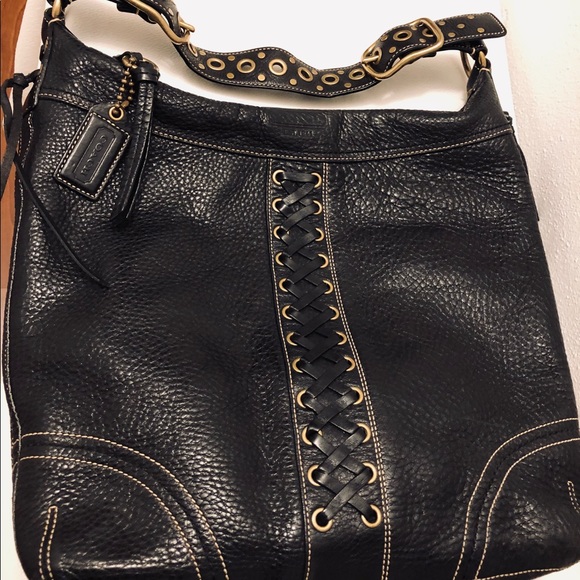 COPY - ❤️ COACH VINTAGE CHELSEA LACE PEBBLED BLACK LEATHER TOTE DUFFLE BAG: EUC - Picture 4 of 8